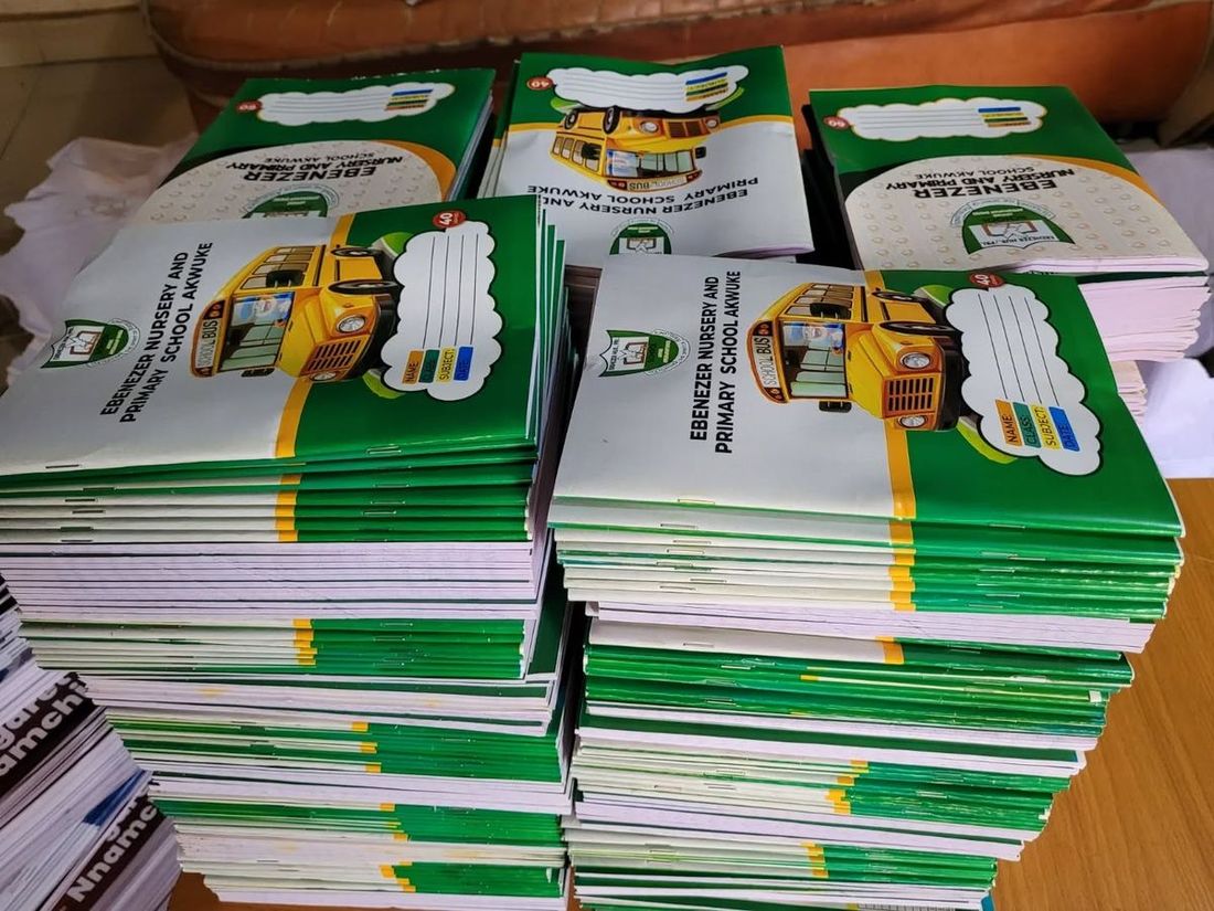 Bulk run of school exercise books stacked at Abidexpro Printz Lagos